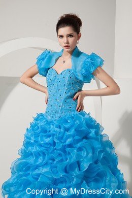 Baby Blue Princess Organza Quinceanera Dress with Little Jacket