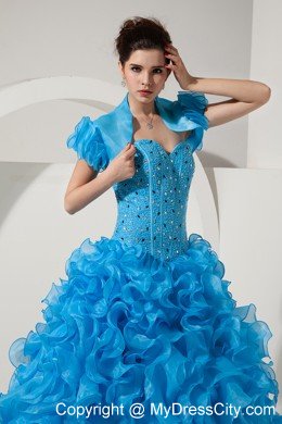 Baby Blue Princess Organza Quinceanera Dress with Little Jacket