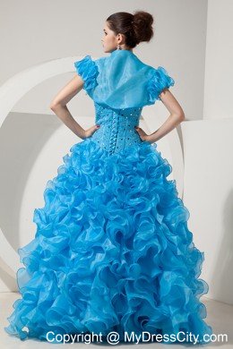 Baby Blue Princess Organza Quinceanera Dress with Little Jacket