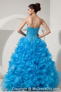 Baby Blue Princess Organza Quinceanera Dress with Little Jacket