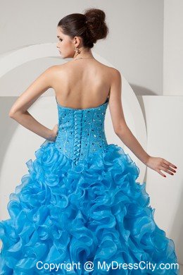 Baby Blue Princess Organza Quinceanera Dress with Little Jacket