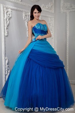 Special Two-toned Blue Sweetheart Tulle Ruched Quinceanera Dress