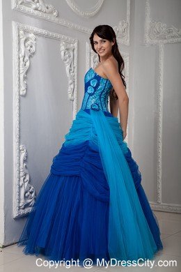 Special Two-toned Blue Sweetheart Tulle Ruched Quinceanera Dress