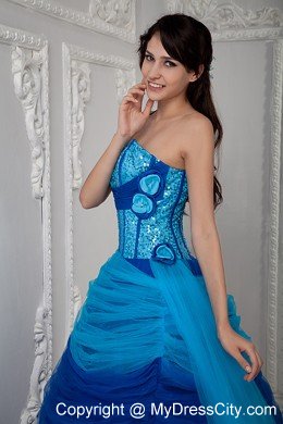 Special Two-toned Blue Sweetheart Tulle Ruched Quinceanera Dress