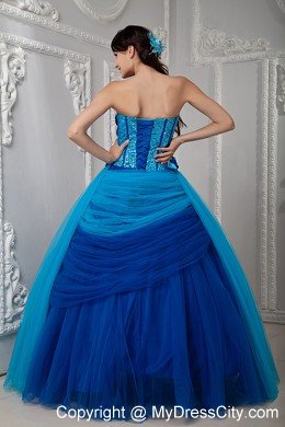 Special Two-toned Blue Sweetheart Tulle Ruched Quinceanera Dress