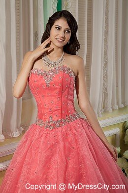 Watermelon Sweetheart Beaded Organza Quinceanera Dress in 2013