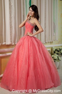 Watermelon Sweetheart Beaded Organza Quinceanera Dress in 2013