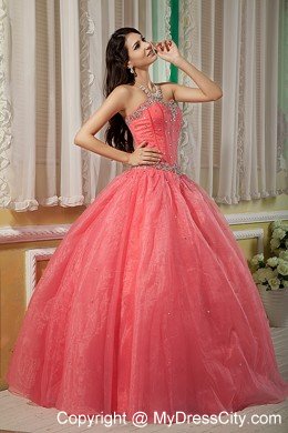 Watermelon Sweetheart Beaded Organza Quinceanera Dress in 2013