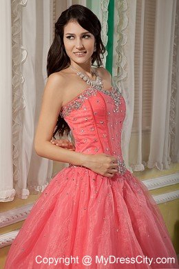 Watermelon Sweetheart Beaded Organza Quinceanera Dress in 2013