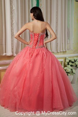 Watermelon Sweetheart Beaded Organza Quinceanera Dress in 2013