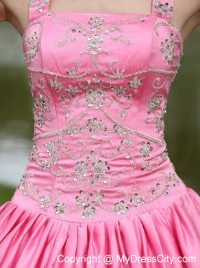 Square Neckline Beading Decorated Rose Pink Quinceanera Dress