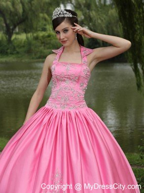 Square Neckline Beading Decorated Rose Pink Quinceanera Dress