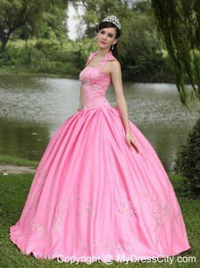 Square Neckline Beading Decorated Rose Pink Quinceanera Dress