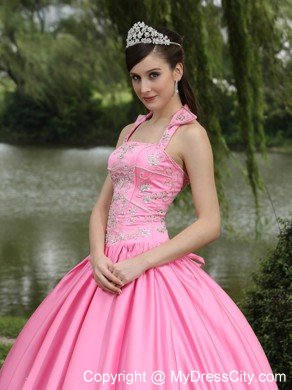 Square Neckline Beading Decorated Rose Pink Quinceanera Dress