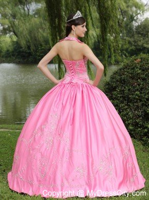 Square Neckline Beading Decorated Rose Pink Quinceanera Dress