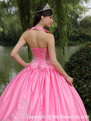 Square Neckline Beading Decorated Rose Pink Quinceanera Dress