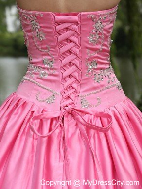 Square Neckline Beading Decorated Rose Pink Quinceanera Dress