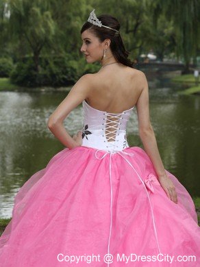 Embroidery Decorated Rose Pink Strapless Quinceanera Dress