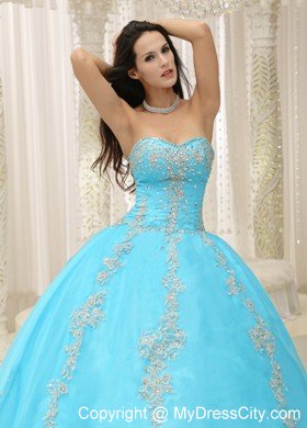 Appliques and Beaded Aqua Blue Sweetheart Quinceanera Dress