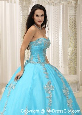 Appliques and Beaded Aqua Blue Sweetheart Quinceanera Dress