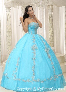 Appliques and Beaded Aqua Blue Sweetheart Quinceanera Dress