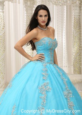 Appliques and Beaded Aqua Blue Sweetheart Quinceanera Dress