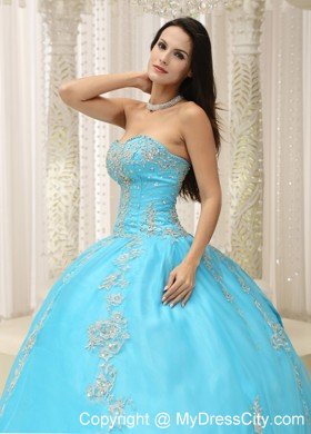 Appliques and Beaded Aqua Blue Sweetheart Quinceanera Dress