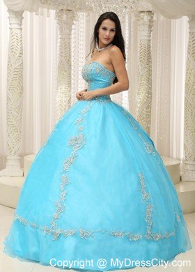 Appliques and Beaded Aqua Blue Sweetheart Quinceanera Dress