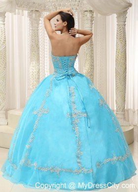 Appliques and Beaded Aqua Blue Sweetheart Quinceanera Dress