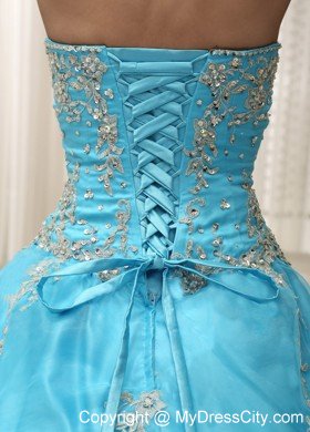 Appliques and Beaded Aqua Blue Sweetheart Quinceanera Dress