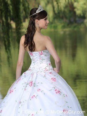 Sweetheart Organza Sweet 16 Dress with Embroidery Decorated