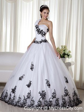 One Shoulder Taffeta and Organza Embroidery Quinceanera Dress