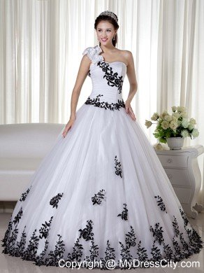 One Shoulder Taffeta and Organza Embroidery Quinceanera Dress