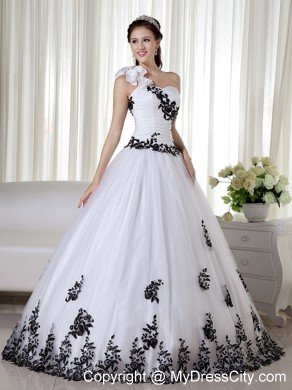 One Shoulder Taffeta and Organza Embroidery Quinceanera Dress