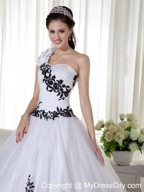 One Shoulder Taffeta and Organza Embroidery Quinceanera Dress