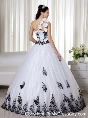 One Shoulder Taffeta and Organza Embroidery Quinceanera Dress