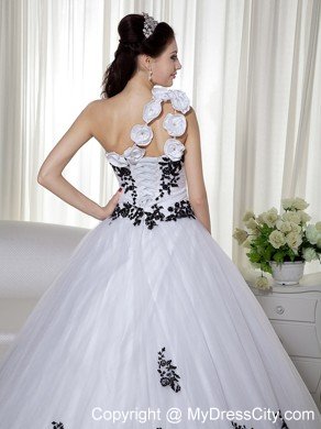 One Shoulder Taffeta and Organza Embroidery Quinceanera Dress