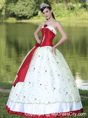 Flower Decorated Strapless Neckline Colorful Quinceanera Dress