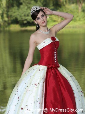 Flower Decorated Strapless Neckline Colorful Quinceanera Dress