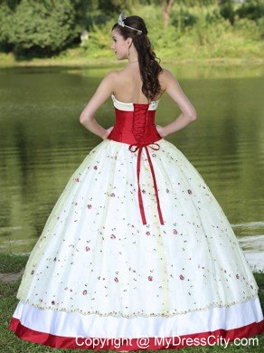 Flower Decorated Strapless Neckline Colorful Quinceanera Dress