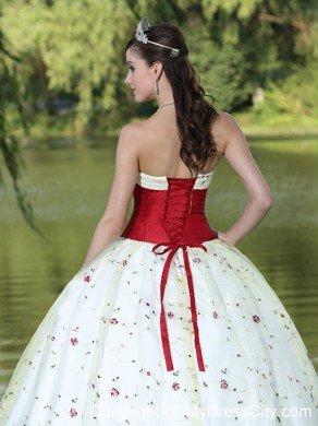 Flower Decorated Strapless Neckline Colorful Quinceanera Dress