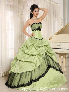 Yellow Green and Black Quinceanera Dress with Appliques