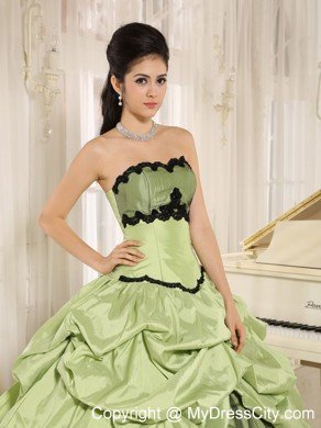 Yellow Green and Black Quinceanera Dress with Appliques