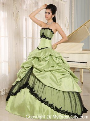 Yellow Green and Black Quinceanera Dress with Appliques