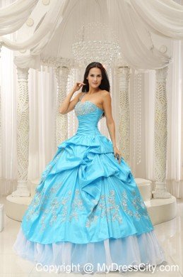 Aqua One Shoulder Embroidery Quinceanera Dress in Organza