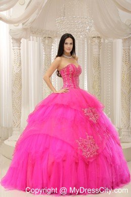 Discount Hot Pink Sweetheart Quinceanera Gown with Beading