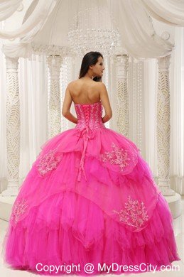 Discount Hot Pink Sweetheart Quinceanera Gown with Beading