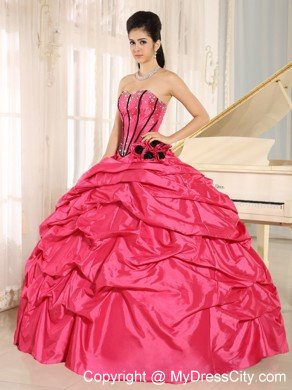 Cute Hot Pink Beaded Quinceanera Dress with Pick-ups