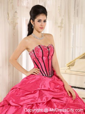 Cute Hot Pink Beaded Quinceanera Dress with Pick-ups