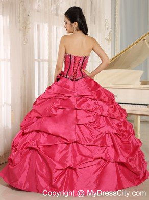 Cute Hot Pink Beaded Quinceanera Dress with Pick-ups